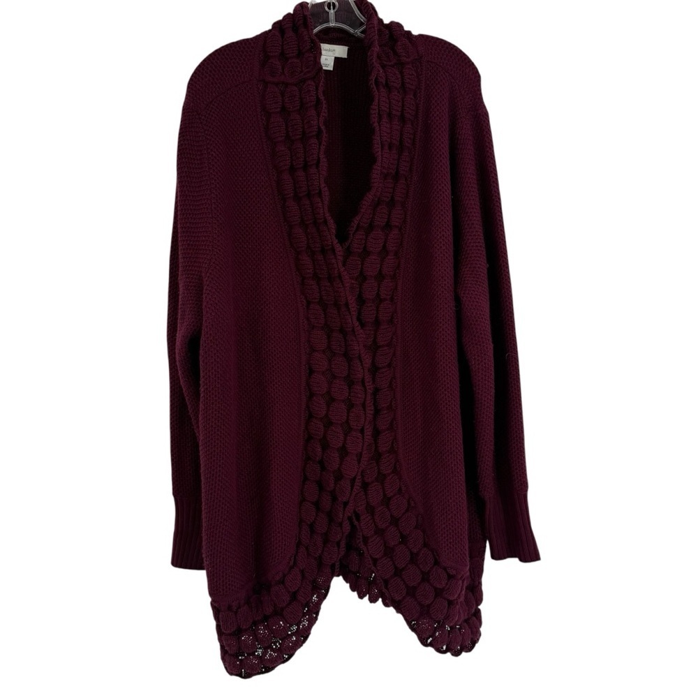 CJ Banks Size 2X Cardigan Sweater Purple Magenta Open Front Waffle Knit